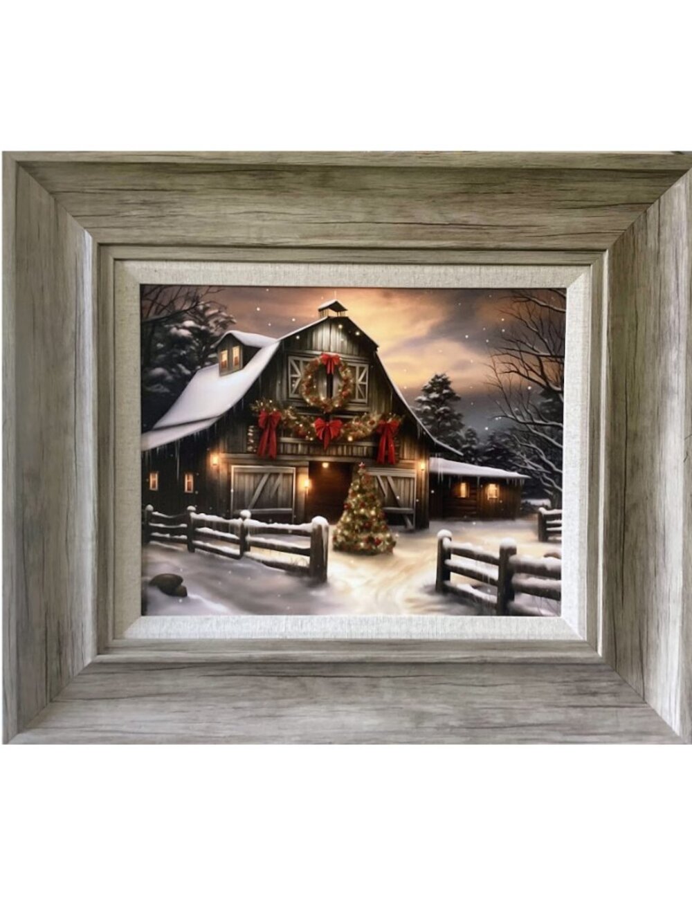 Framed Christmas Illuminating Barn Posterboard Print High Resolution 22x19"